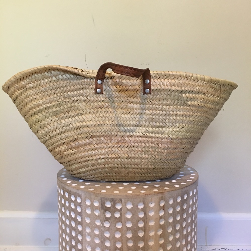Vintage Straw Woven French Market Basket